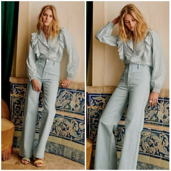 💕SEZANE💕 Irma Shirt ~ Light Blue/Ecru FR 34 = US 2 - Picture 4 of 16